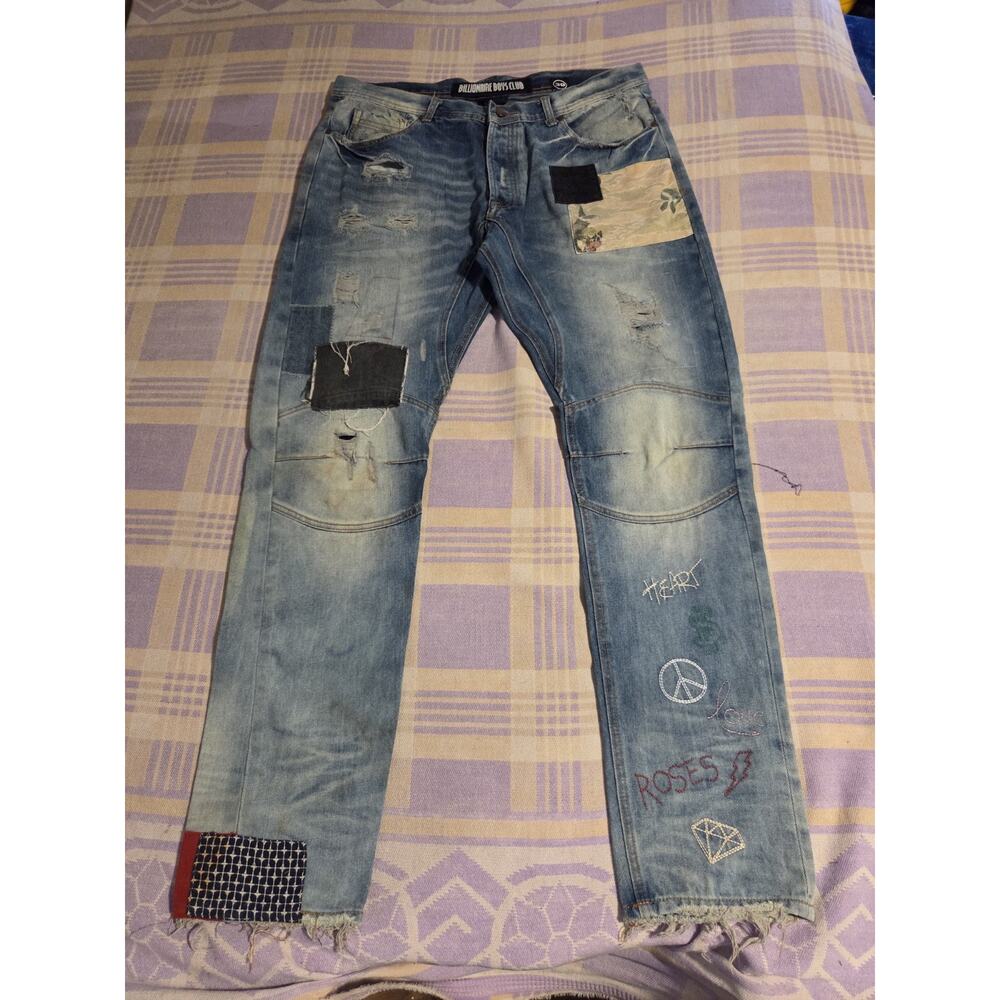 Billionaire Boys Club Prewashed Distressed Patchwork Faded Jeans Men's 37 x 33